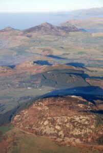 Sunny view over the welsh mountains from Yr Eifl to Garn Boduan